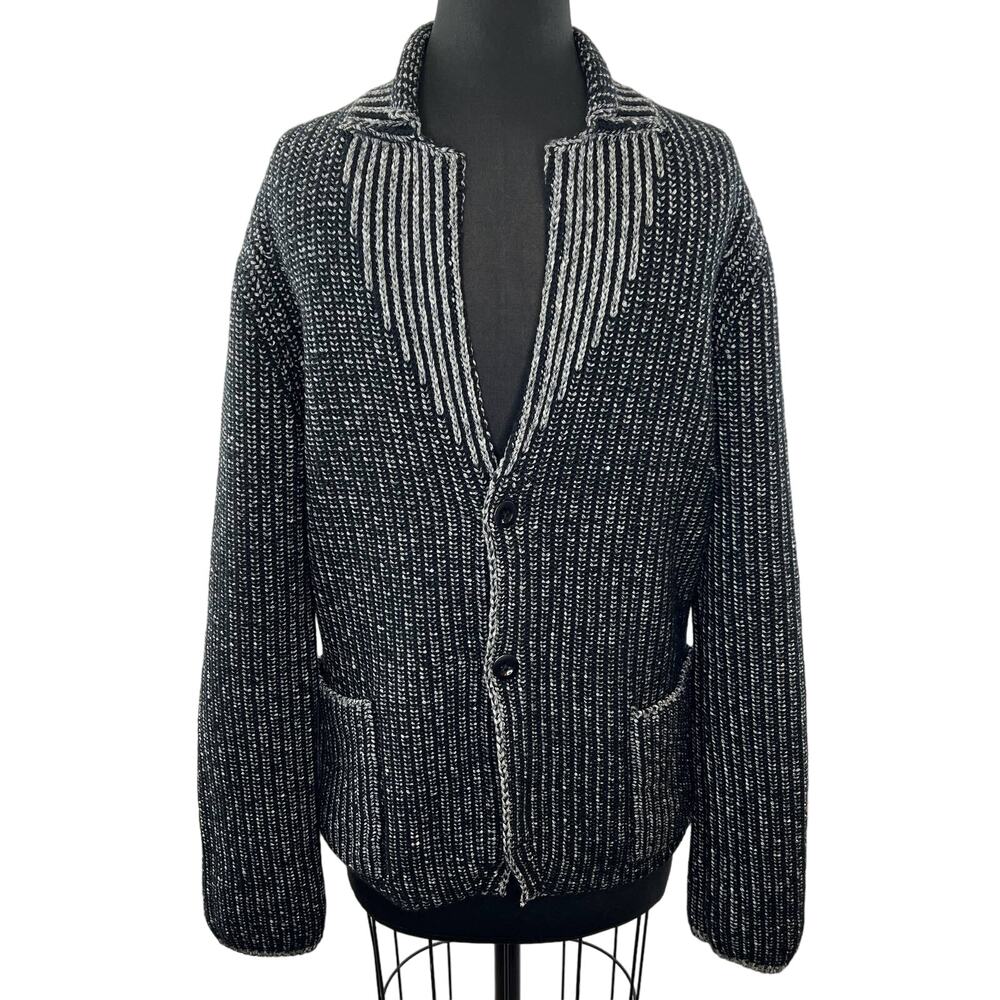 Hugo Boss Gray Black Kipo Chunky Knit Two-Button V-Neck Sweater Blazer Jacket L